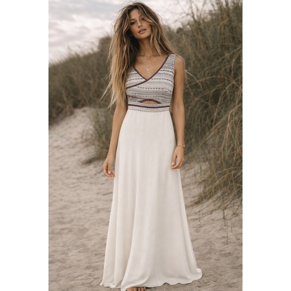 Revolve Tularosa Emerson Cross Bodice Maxi Dress M Boho Minimalist Western